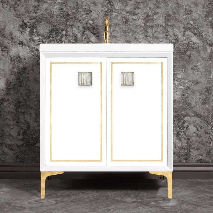 Linkasink Linea with 3" White Tiger Artisan Glass Prism Hardware Vanity