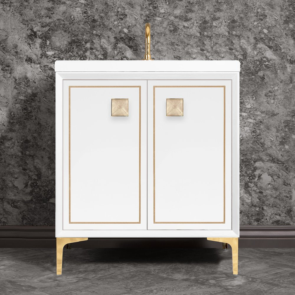 polished brass with eglomisé prism glass vanity