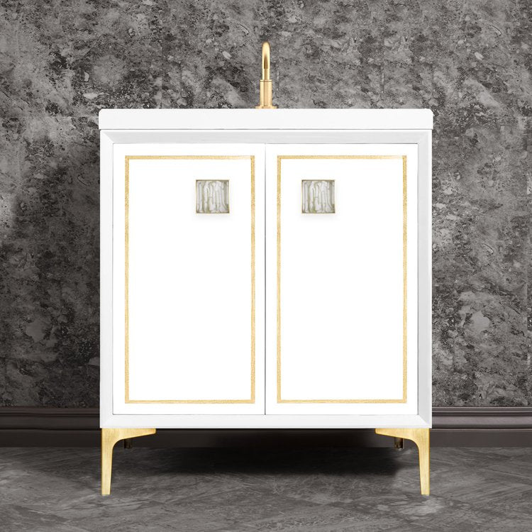 Linkasink Linea with 3" White Tiger Artisan Glass Prism Hardware Vanity