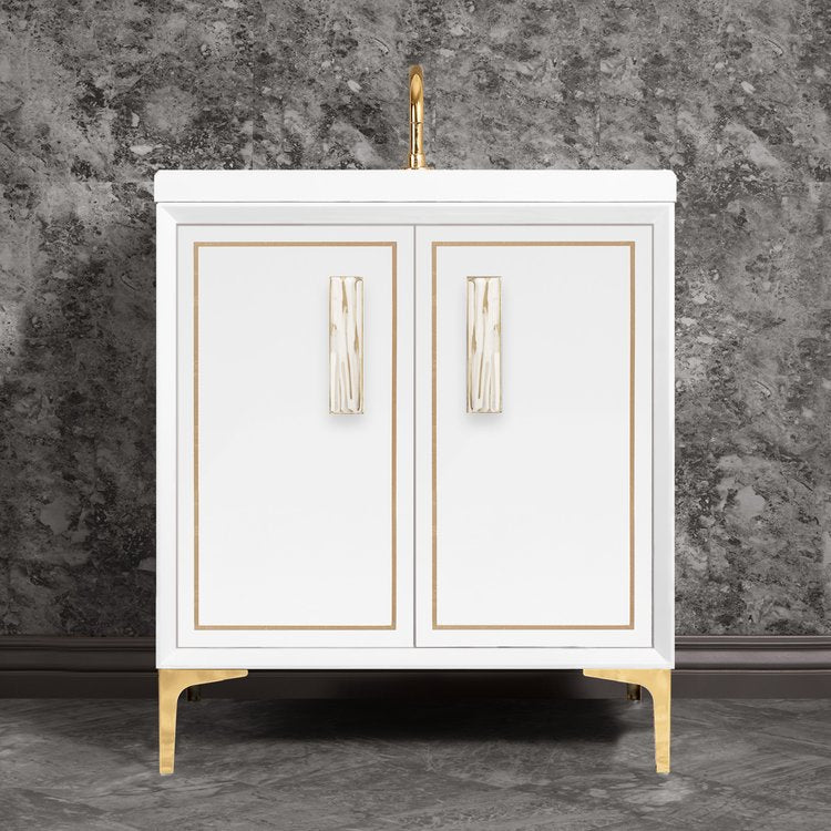 Linkasink Linea with 8" White Tiger Artisan Glass Prism Hardware Vanity