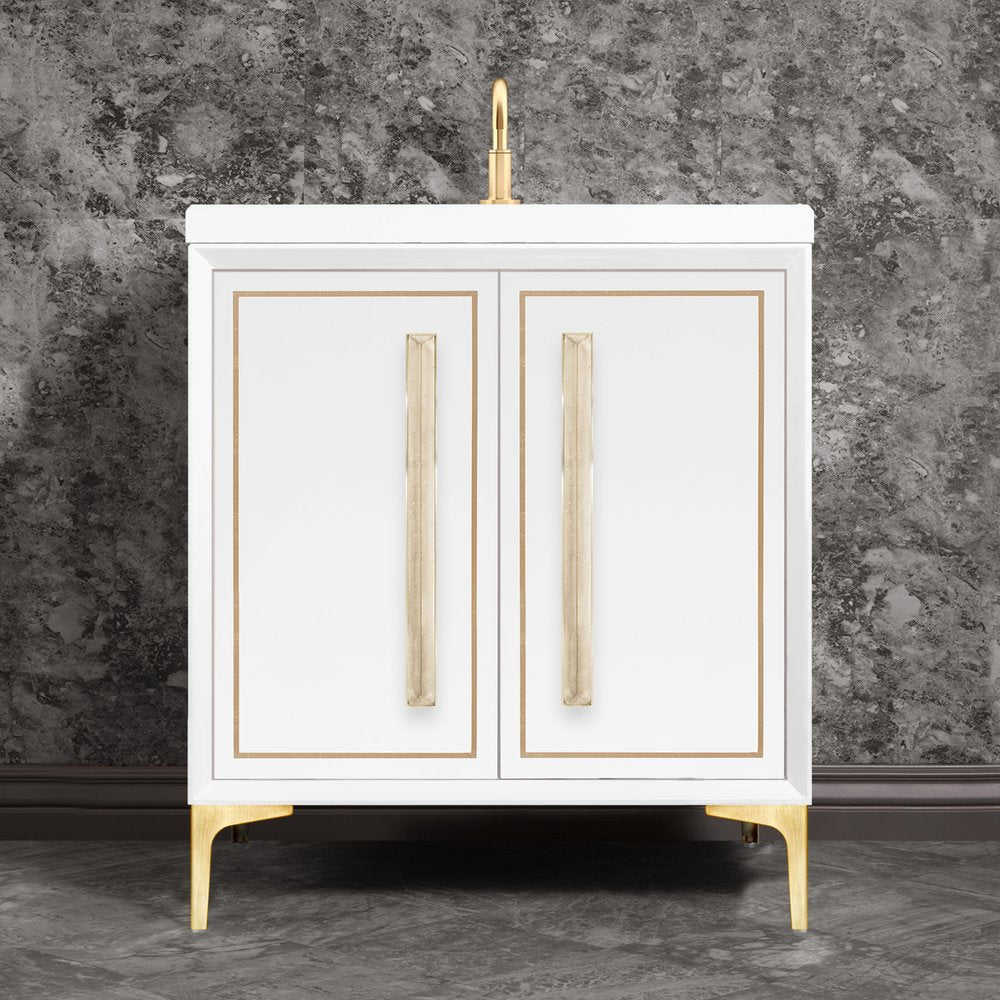satin brass with eglomisé prism glass vanity