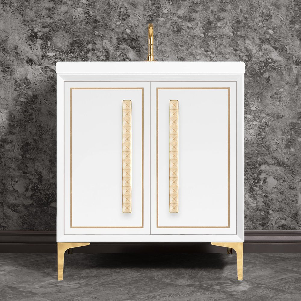 polished brass with eglomisé pyramid glass vanity