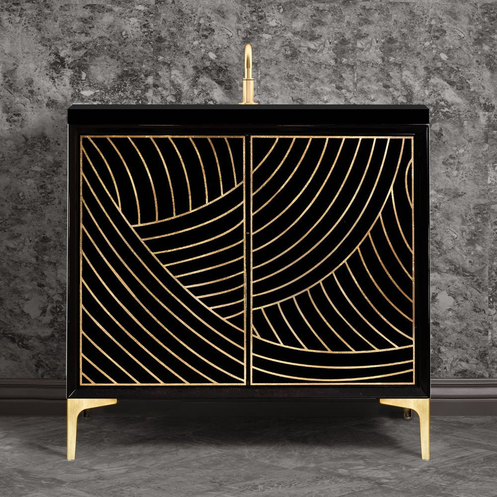 black with satin brass vanity