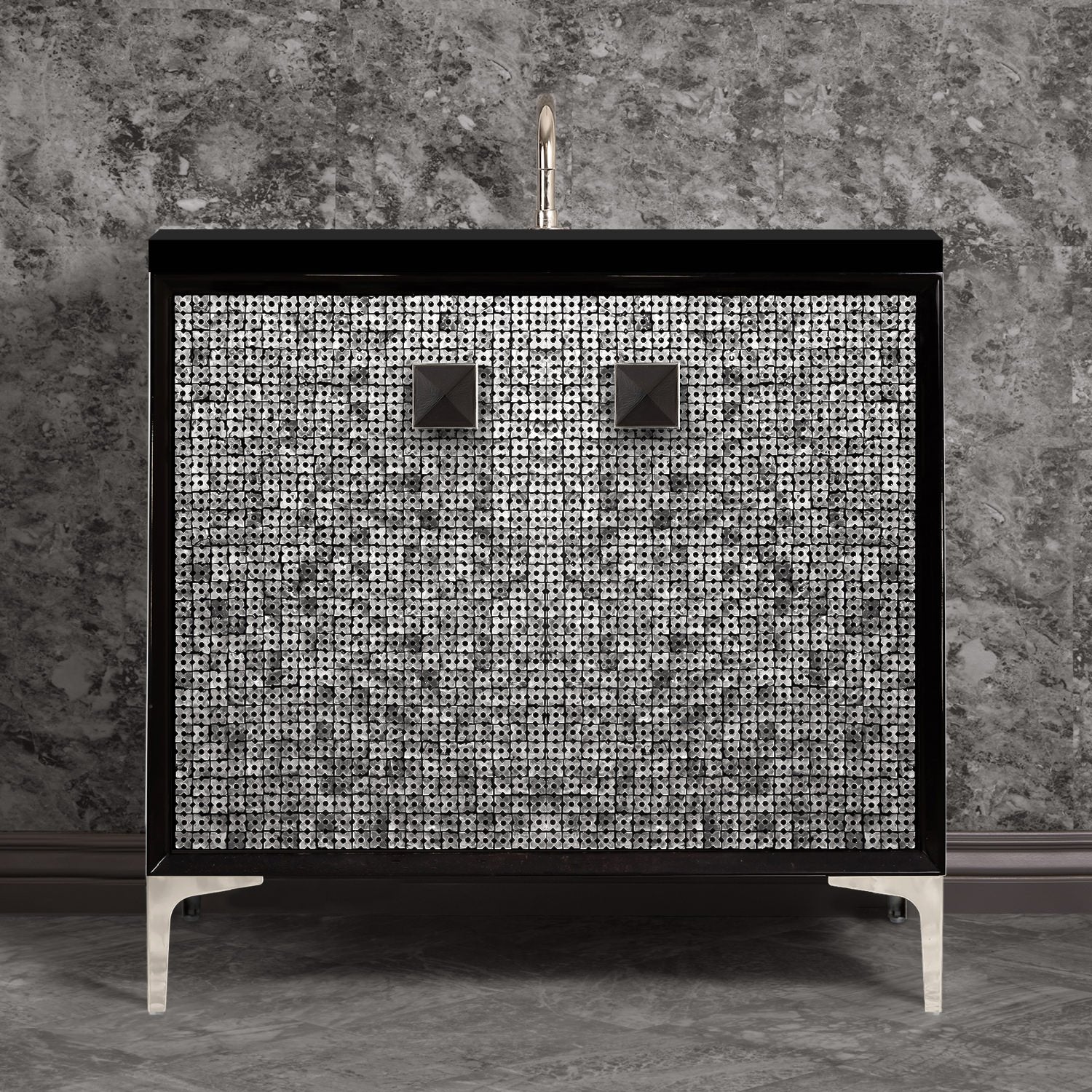 Linkasink Mother of Pearl with 3" Black Artisan Glass Prism Hardware Vanity