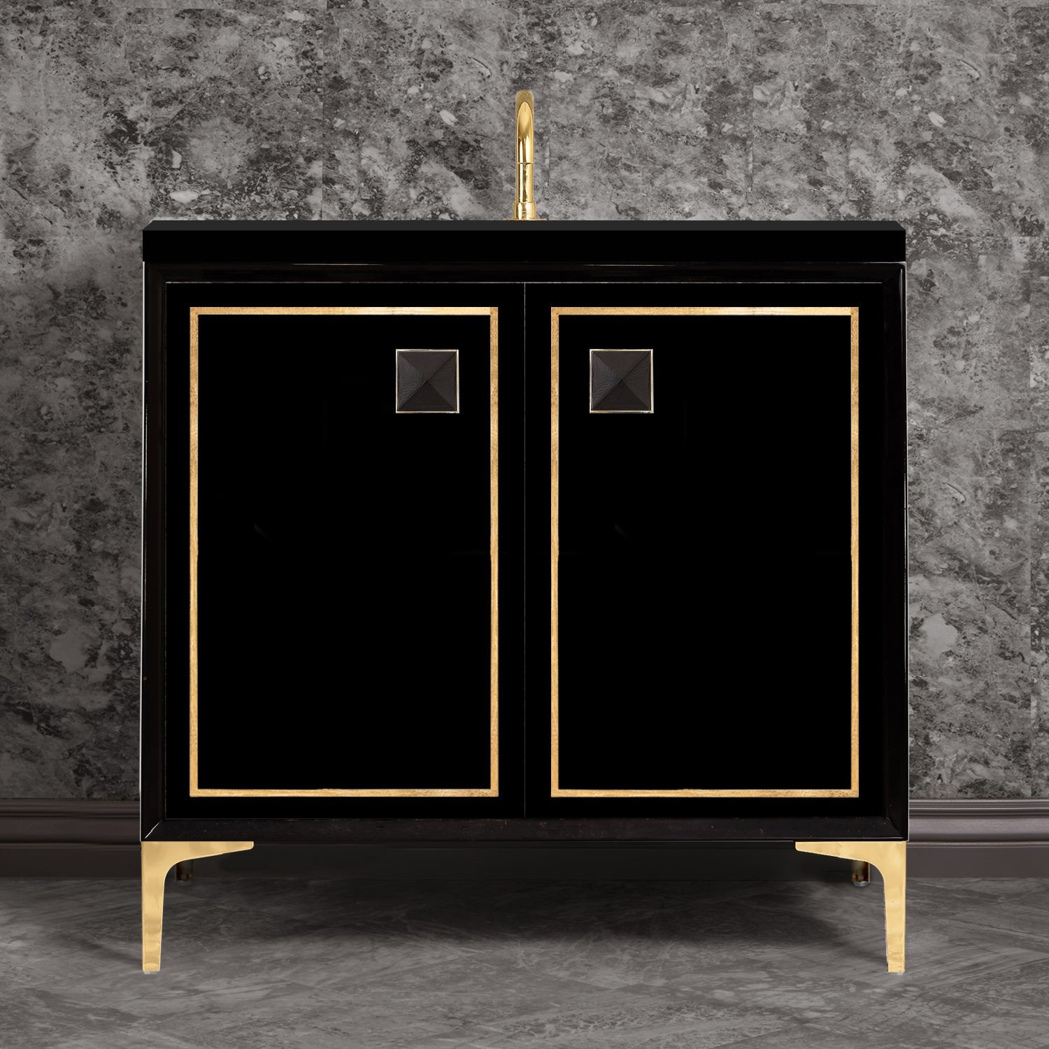 Linkasink Linea with 3" Black Artisan Glass Prism Hardware Vanity
