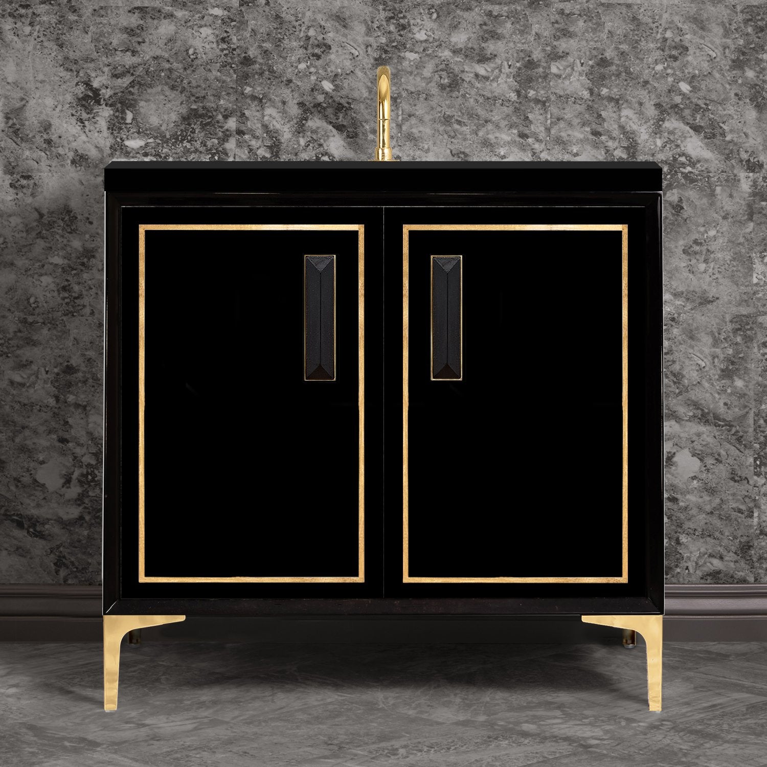 Linkasink Linea with 8" Black Artisan Glass Prism Hardware Vanity