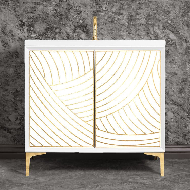 white with polished brass vanity