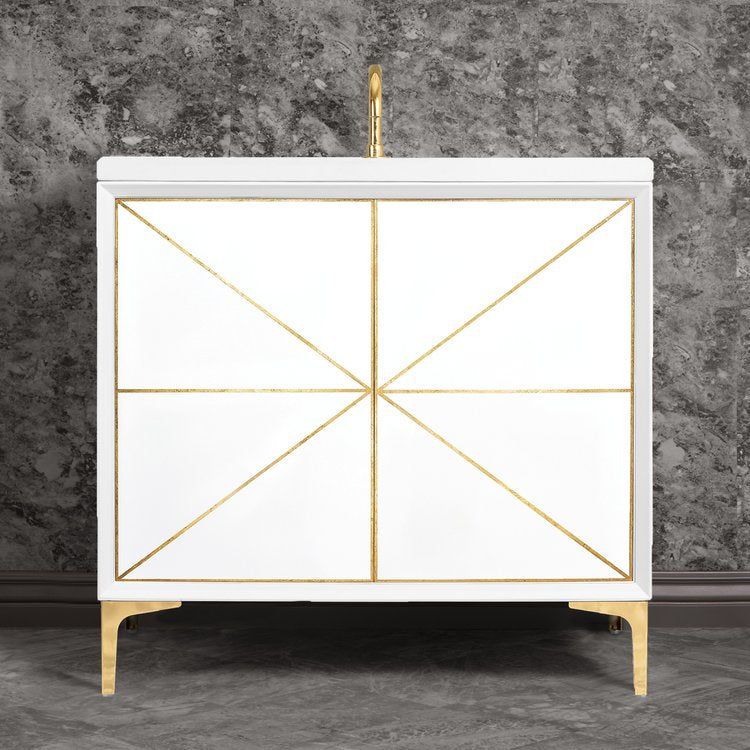 white with polished brass vanity