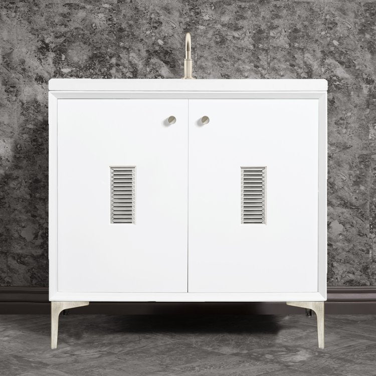white with satin nickel vanity