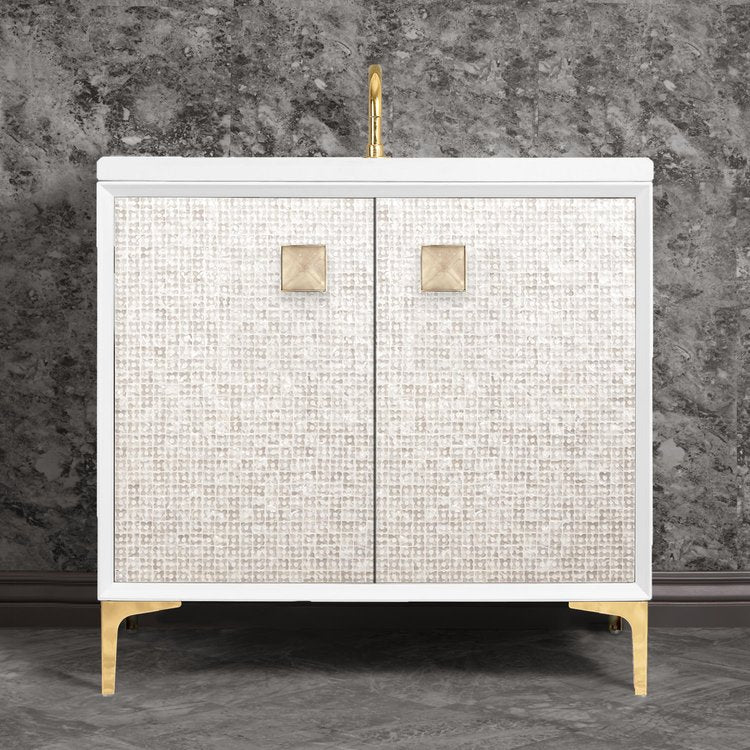 Linkasink Mother of Pearl with 3" Eglomise Artisan Glass Prism Hardware Vanity