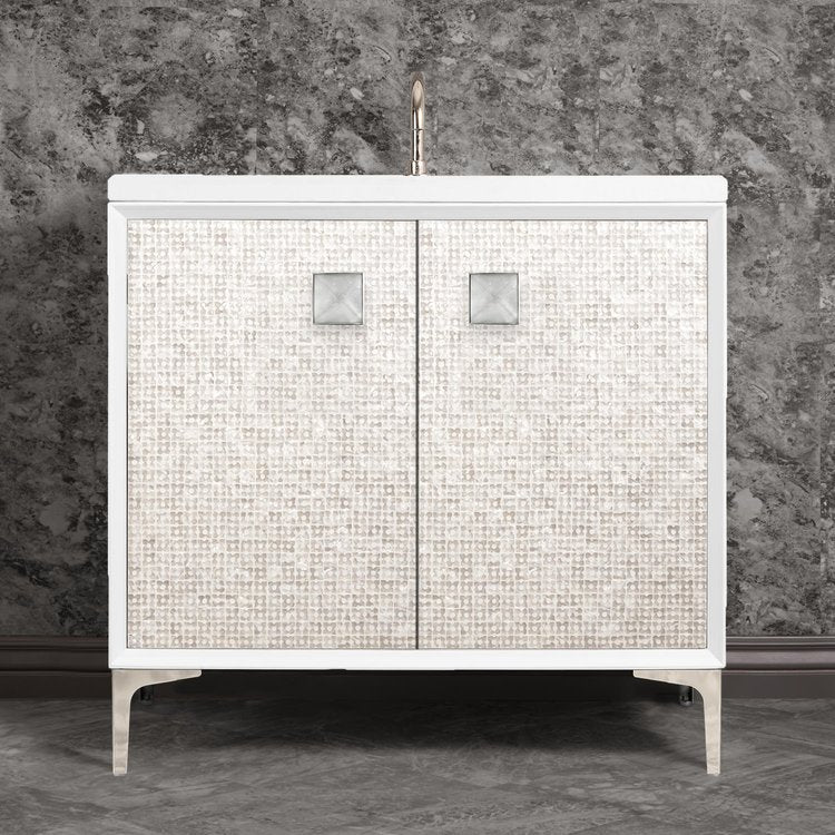 Linkasink Mother of Pearl with 3" Eglomise Artisan Glass Prism Hardware Vanity