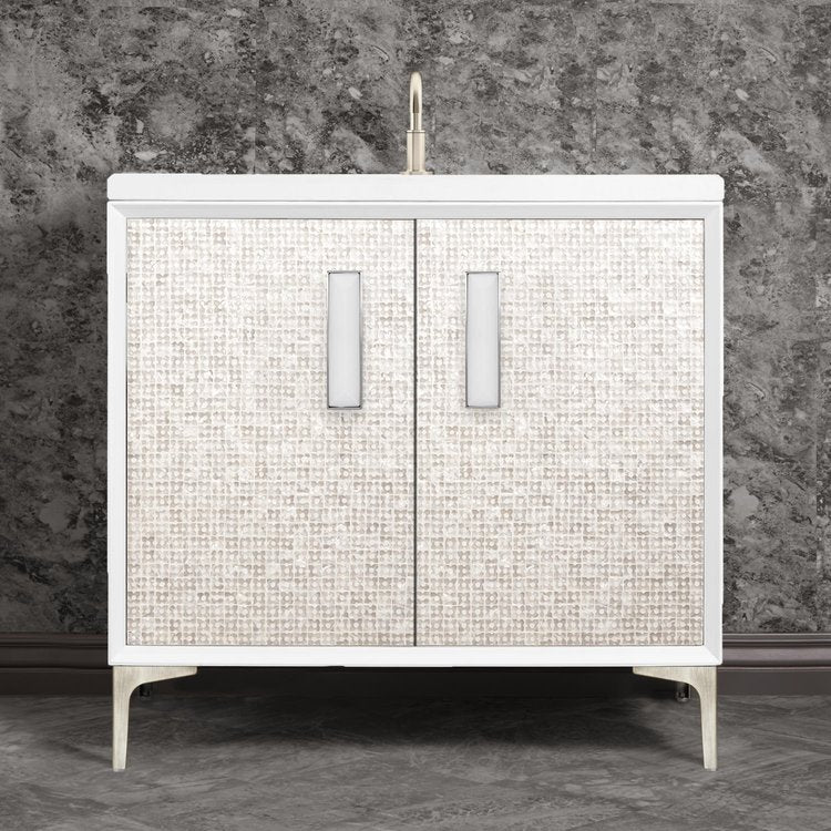 Linkasink Mother of Pearl with 8" White Prism Artisan Glass Prism Hardware Vanity