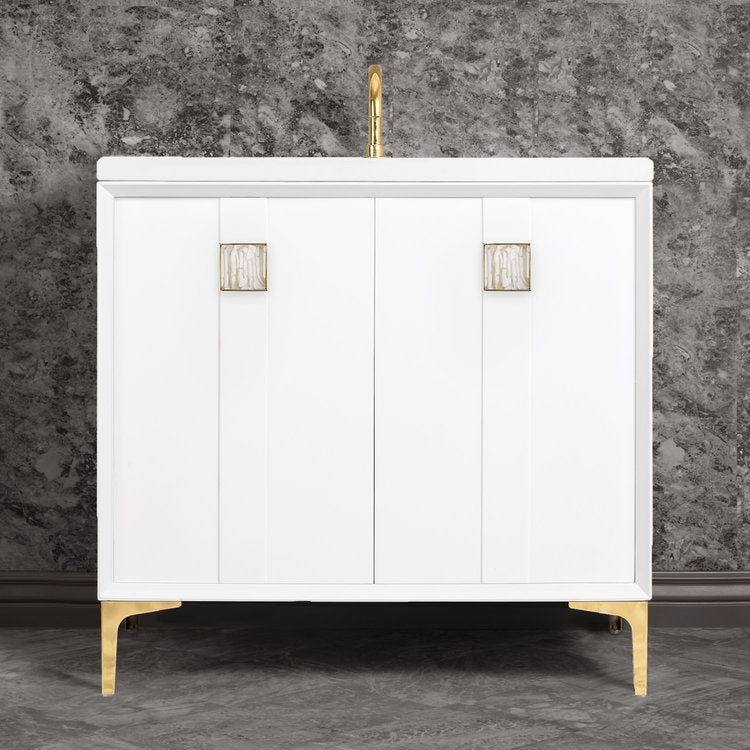 Linkasink Tuxedo with 3" White Tiger Artisan Glass Prism Hardware Vanity