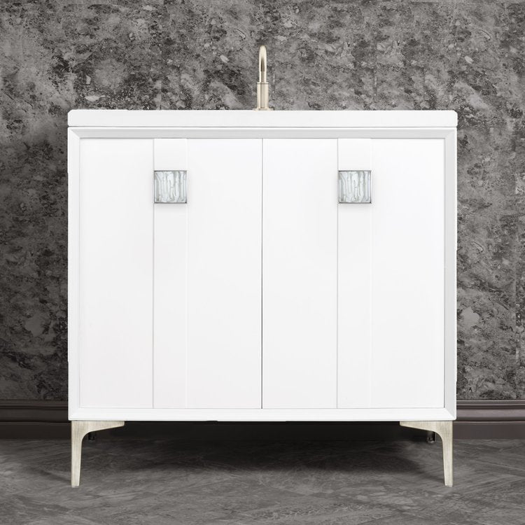 Linkasink Tuxedo with 3" White Tiger Artisan Glass Prism Hardware Vanity