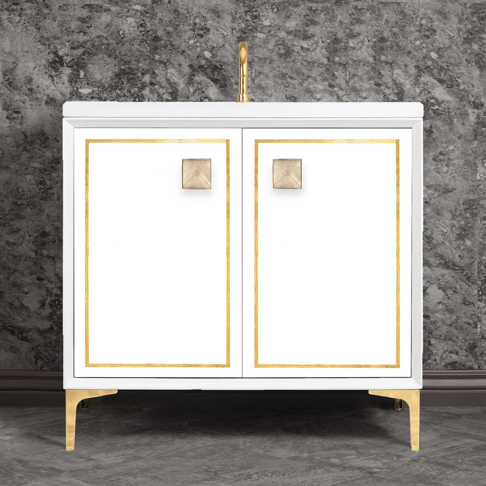 polished brass with eglomisé prism glass vanity