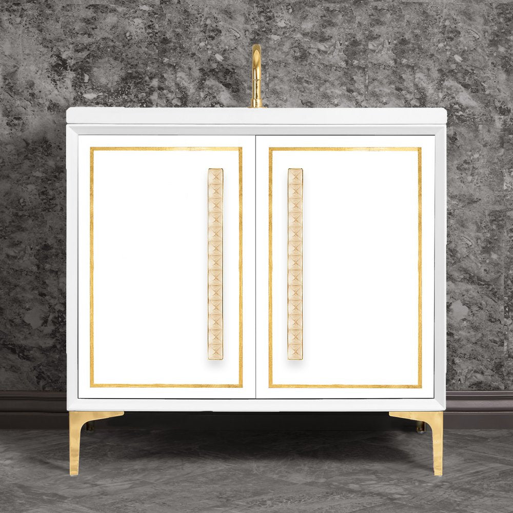 polished brass with eglomisé pyramid glass vanity