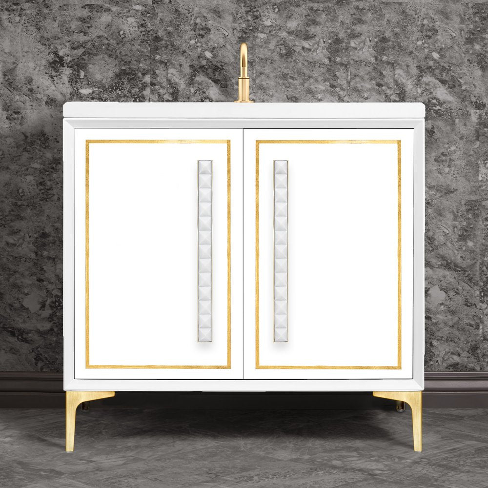 satin brass with white pyramid glass vanity
