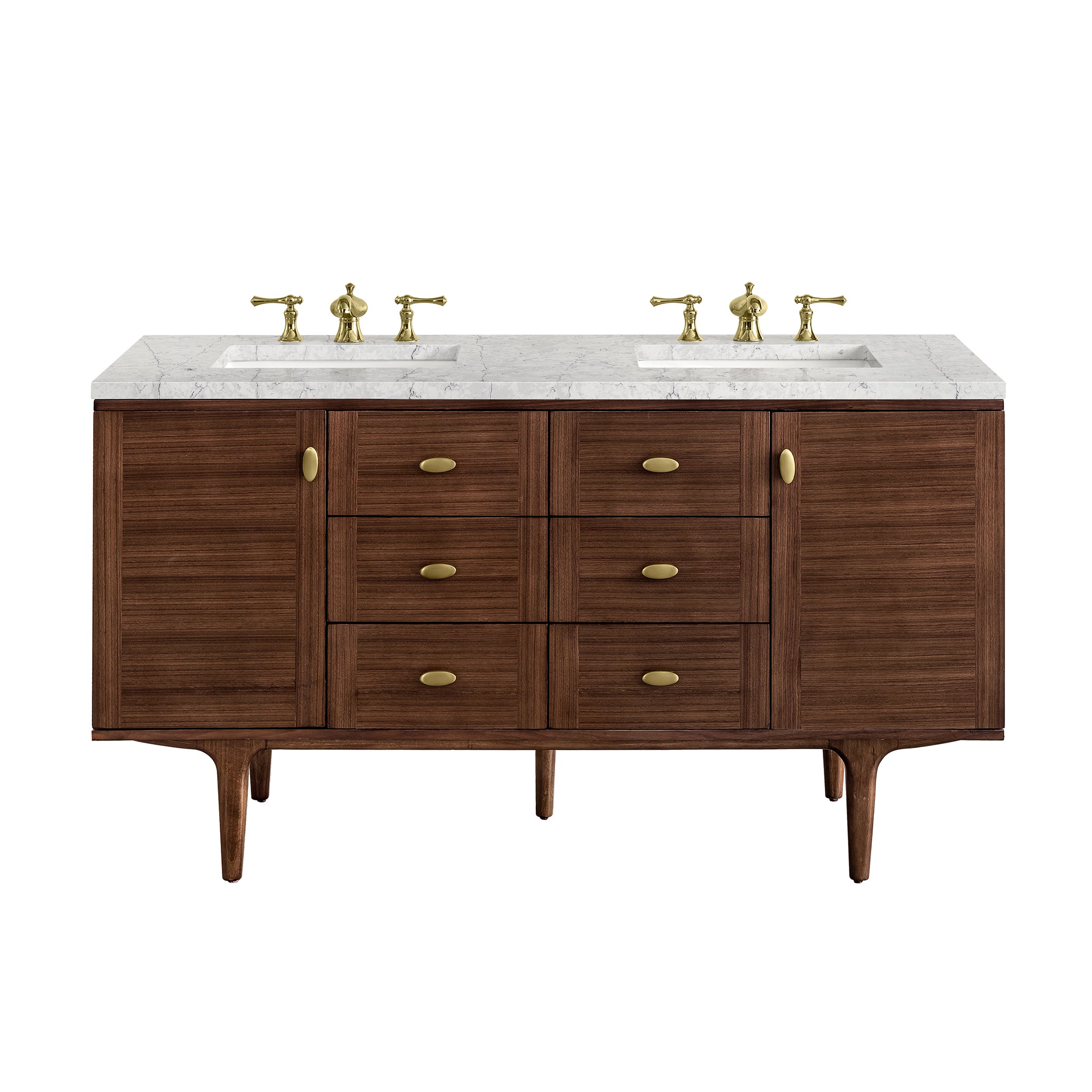 James Martin Vanities Amberly 60" Double Vanity - Mid-Century Walnut