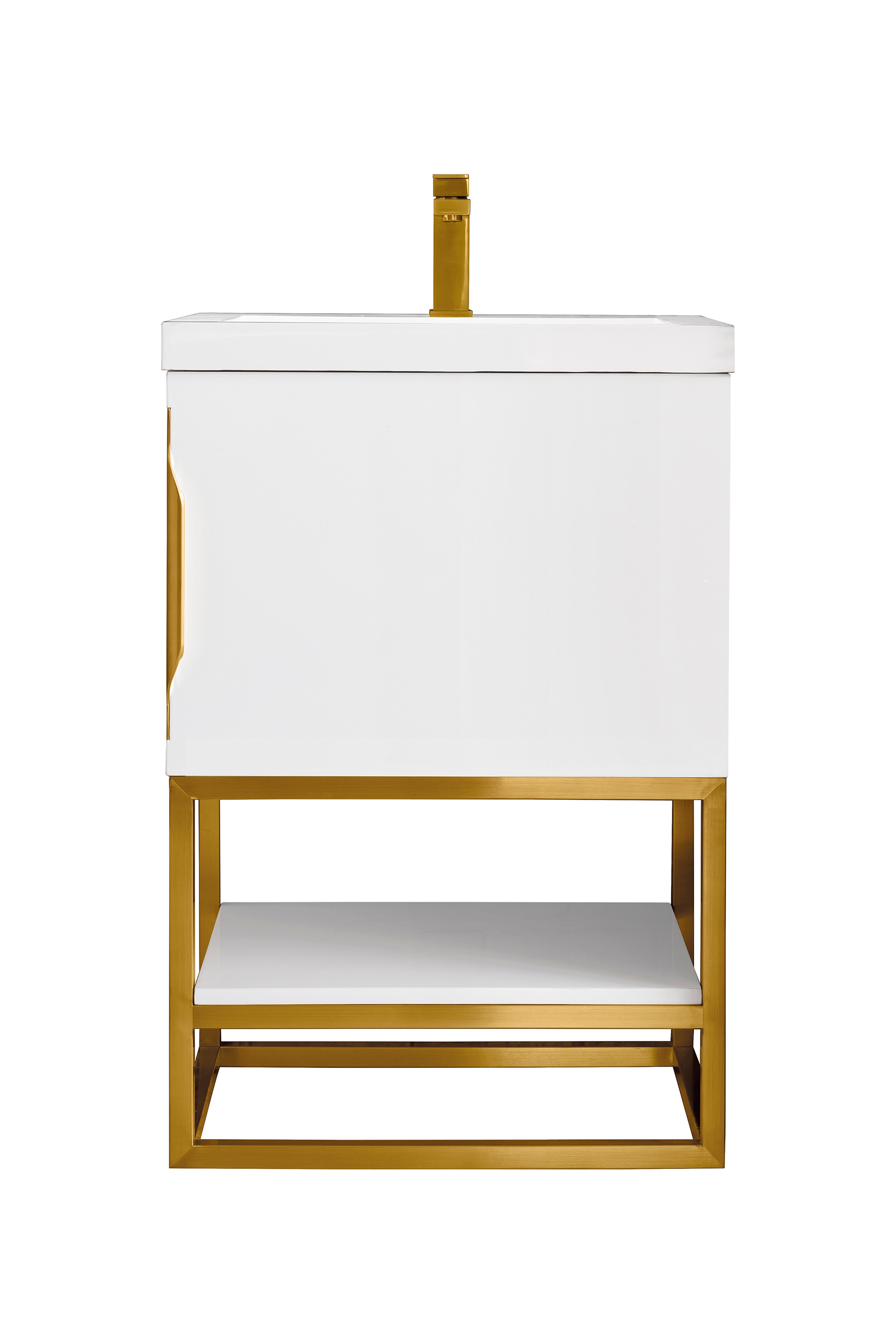 James Martin Vanities Columbia 24" Single Vanity With Radiant Gold Base and White Glossy Composite Stone Top