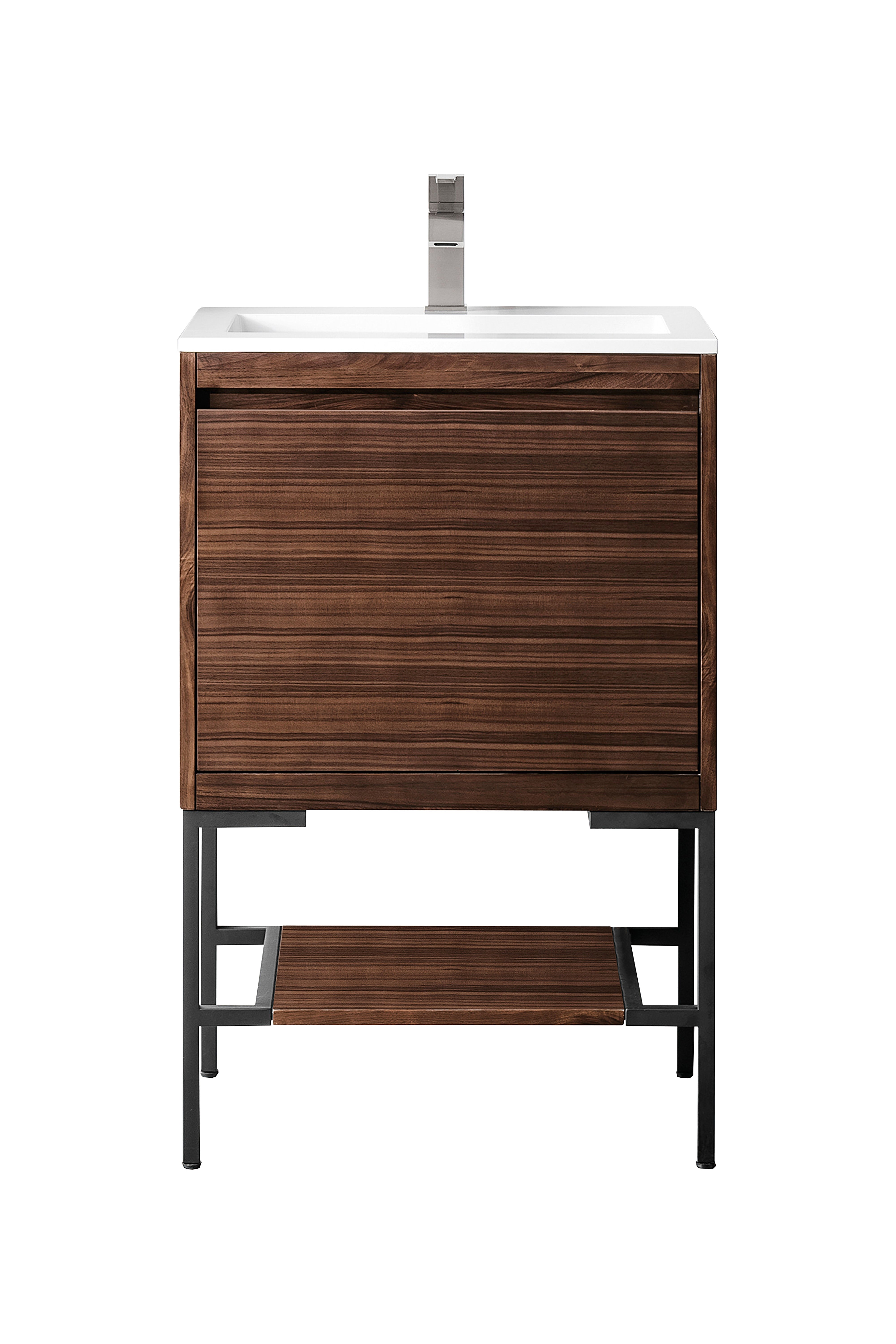 James Martin Vanities Mantova 23.6" Single Vanity - Mid-Century Walnut - Matte Black Base