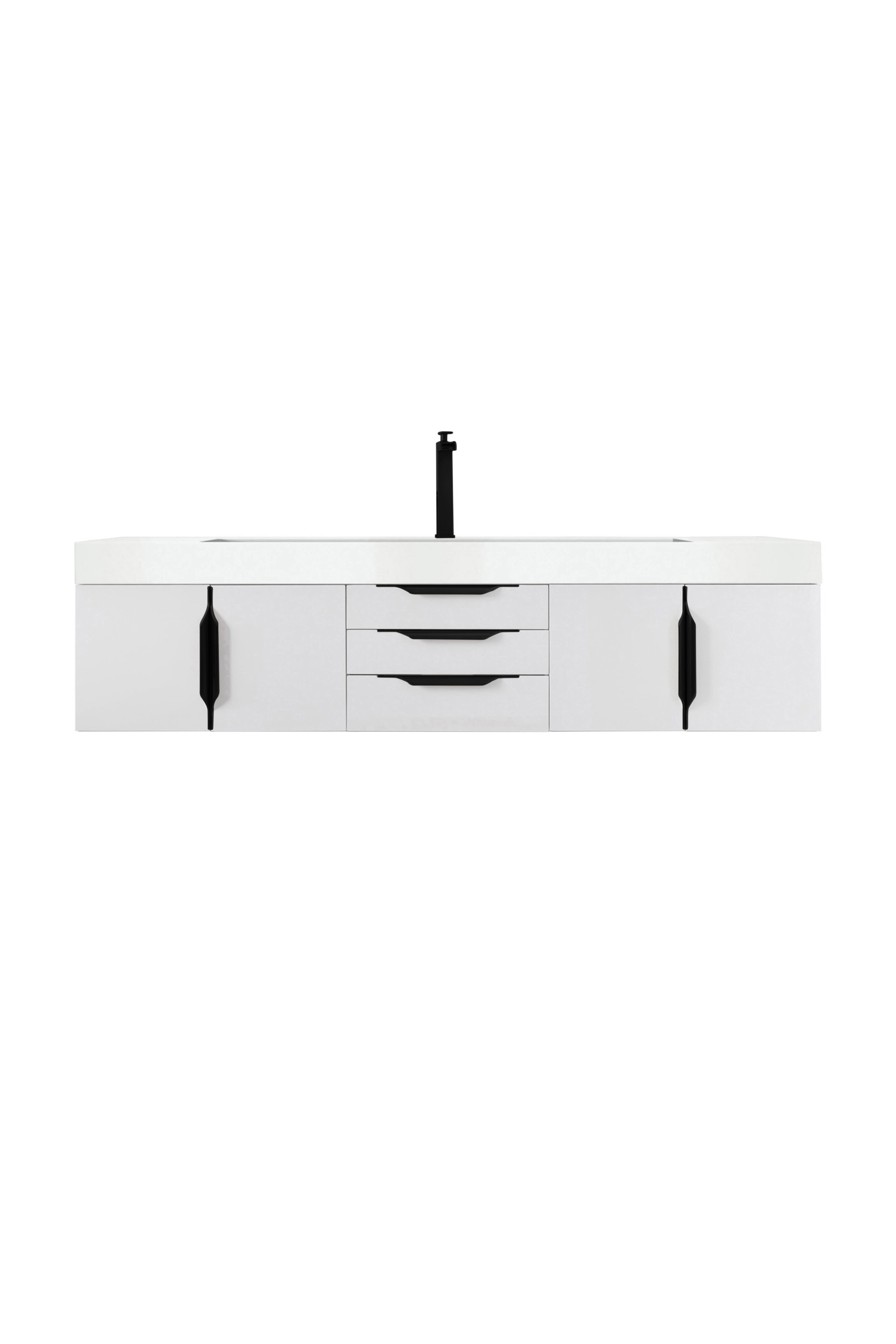 James Martin Vanities Columbia 72" Single Wall Mount Vanity With Matte Black Base and Glossy White Composite Stone Top