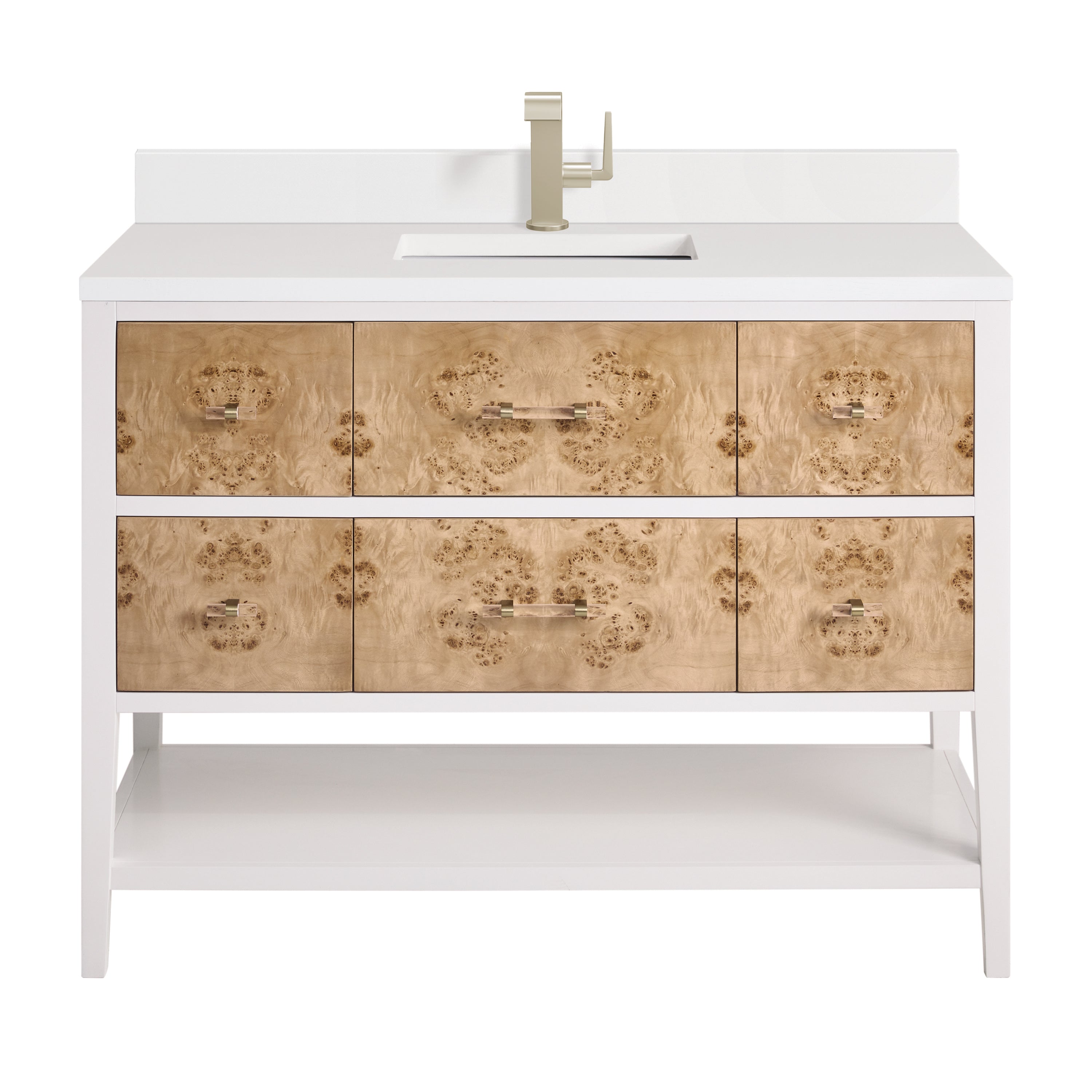 James Martin Vanities Olena 48" Single Vanity - Light Mappa Burl and Polished White