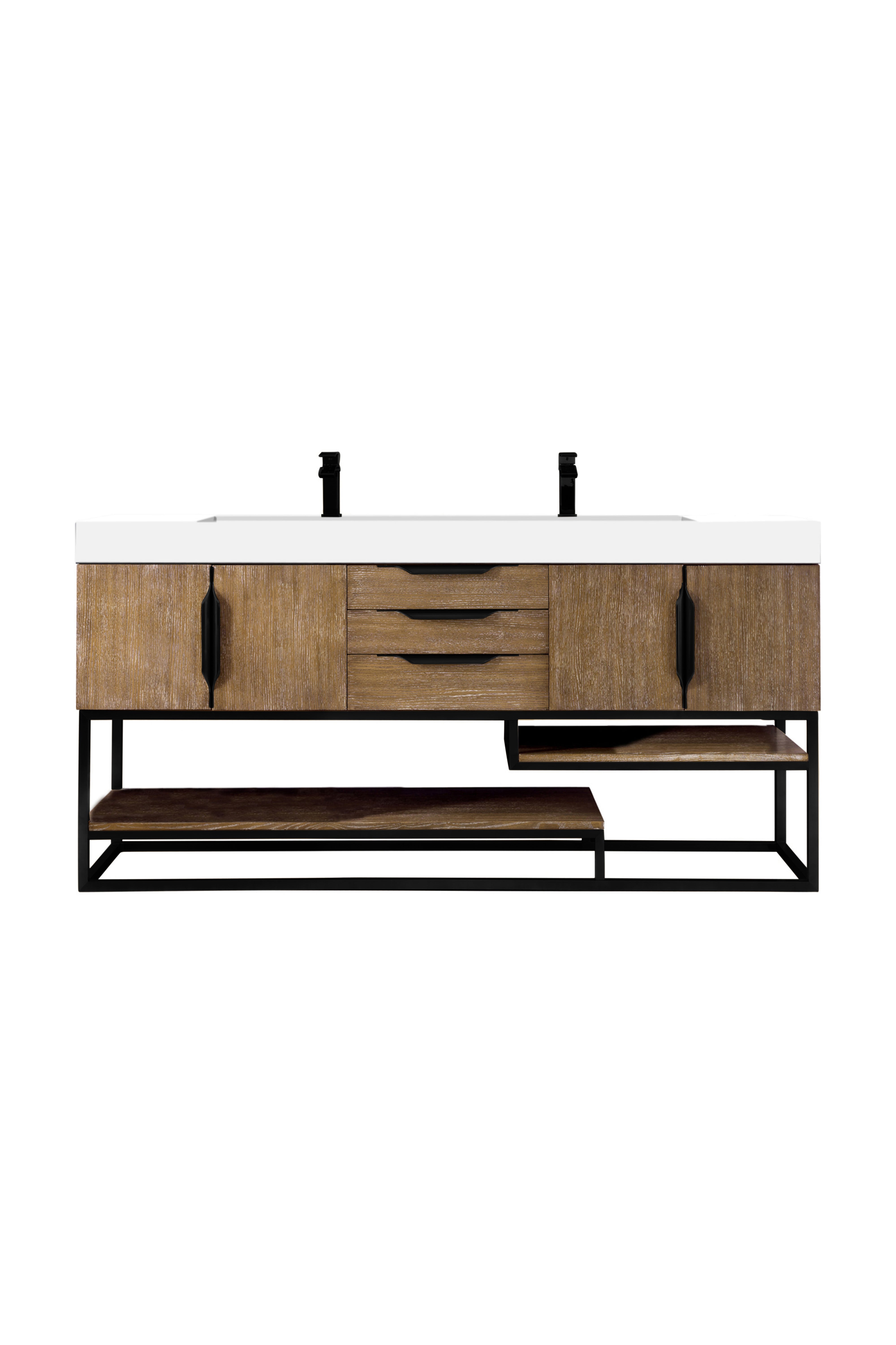 James Martin Vanities Columbia 72" Double Vanity With Matte Black Base and Glossy White Composite Stone Top