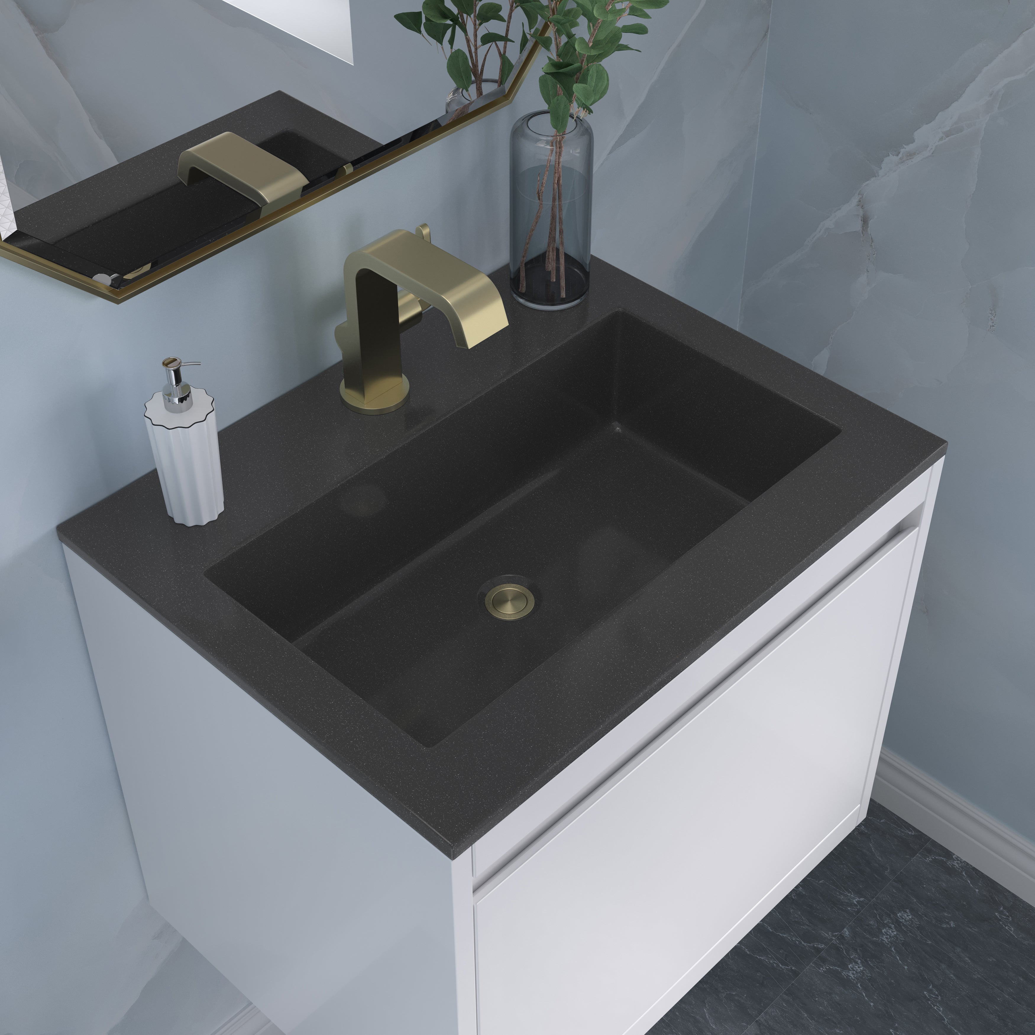 charcoal black composite stone top vanity