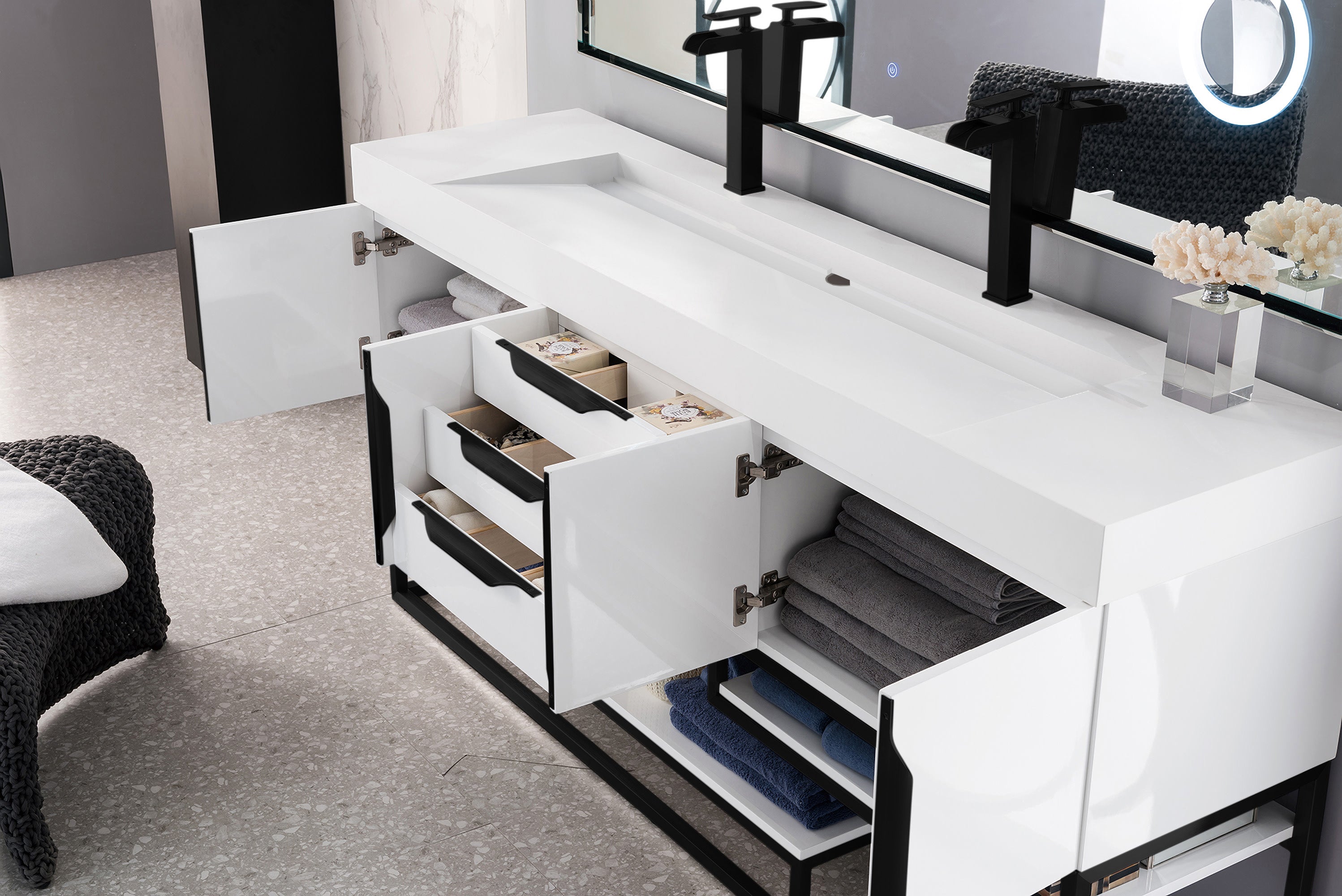 glossy white vanity