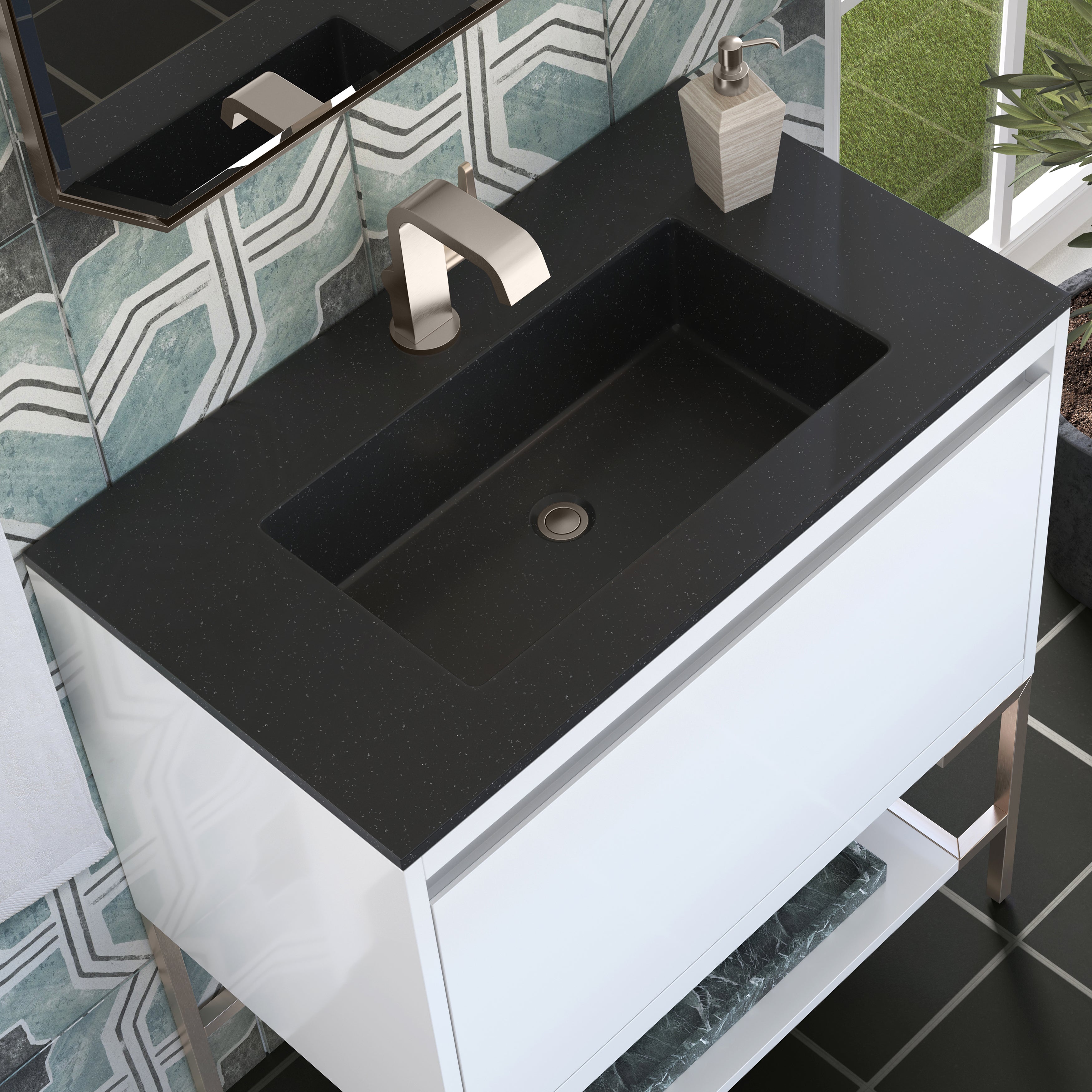 charcoal black composite stone top vanity